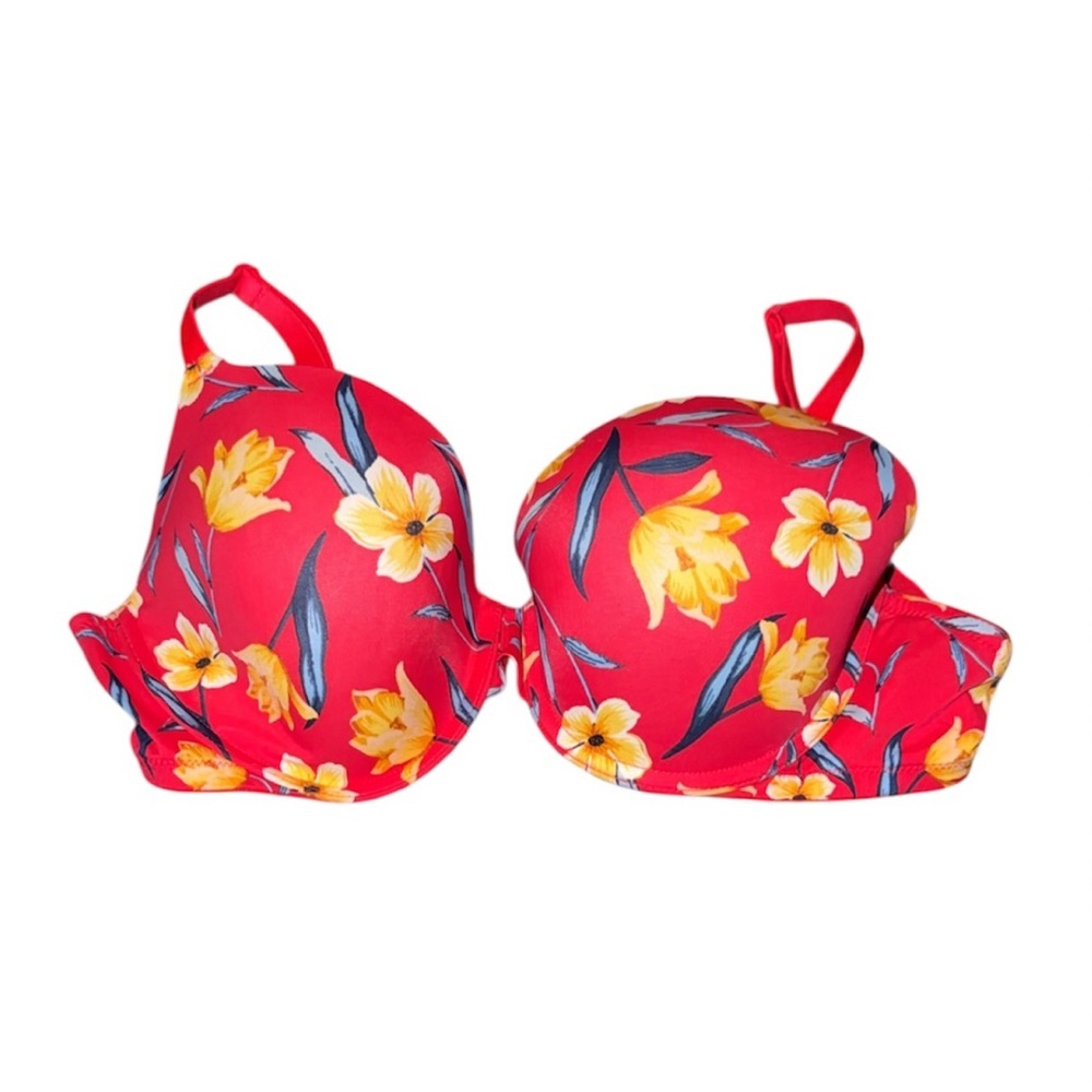 PINK Victoria's Secret Red with Floral accents 
Size-34 DD